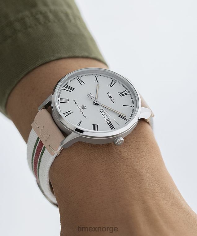 klokker | Timex waterbury klassisk 40 mm klokke med reim i blandet materiale menn B84BR205 rustfritt stål/hvit/grå - Image 3