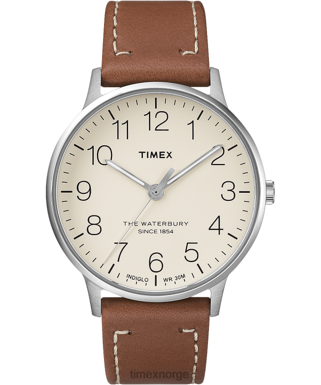 klokker | Timex waterbury klassisk 40mm lærremsklokke menn B84BR221 rustfritt stål/brun/krem - Image 1