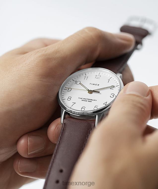 klokker | Timex waterbury klassisk 40mm lærremsklokke menn B84BR231 rustfritt stål/hvit - Image 2