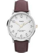 klokker | Timex waterbury klassisk 40mm lærremsklokke menn B84BR231 rustfritt stål/hvit