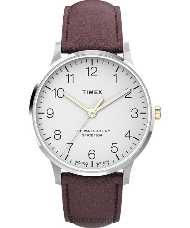 klokker | Timex waterbury klassisk 40mm lærremsklokke menn B84BR231 rustfritt stål/hvit - Image 1