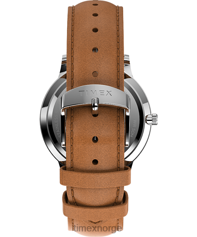 klokker | Timex waterbury klassisk 40mm lærremsklokke menn B84BR237 rustfritt stål/brun/blå - Image 3