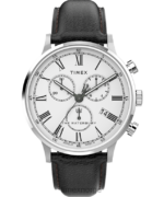 klokker | Timex waterbury klassisk kronograf 40 mm klokke med lærreim menn B84BR106 rustfritt stål/svart/hvit