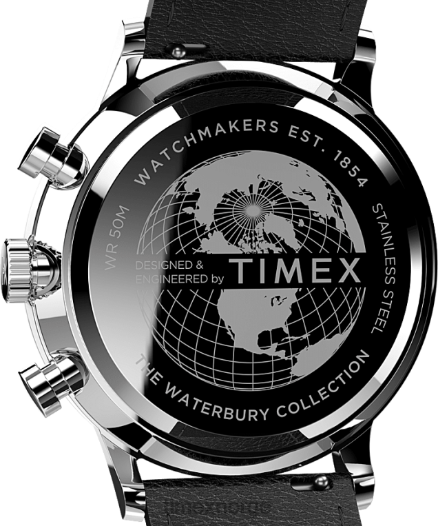 klokker | Timex waterbury klassisk kronograf 40 mm klokke med lærreim menn B84BR106 rustfritt stål/svart/hvit - Image 4