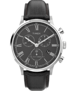 klokker | Timex waterbury klassisk kronograf 40 mm klokke med lærreim menn B84BR87 rustfritt stål/svart