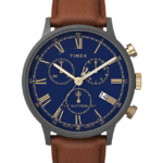 klokker | Timex waterbury klassisk kronograf 40 mm klokke med lærreim menn B84BR92 gunmetal/brun/blå