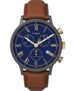 klokker | Timex waterbury klassisk kronograf 40 mm klokke med lærreim menn B84BR92 gunmetal/brun/blå