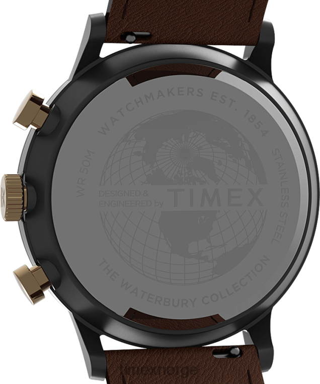 klokker | Timex waterbury klassisk kronograf 40 mm klokke med lærreim menn B84BR92 gunmetal/brun/blå - Image 4