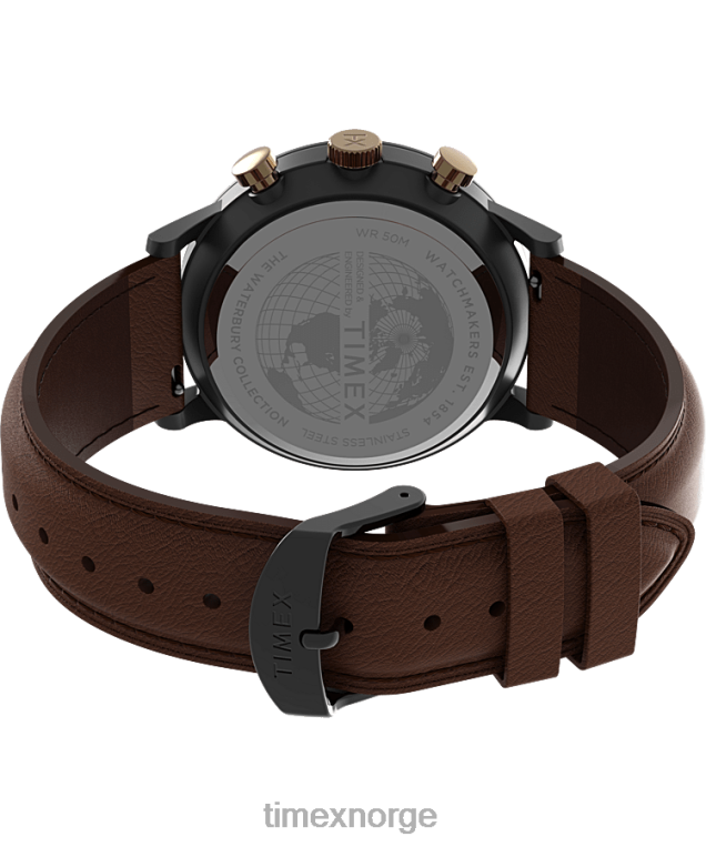 klokker | Timex waterbury klassisk kronograf 40 mm klokke med lærreim menn B84BR92 gunmetal/brun/blå - Image 5
