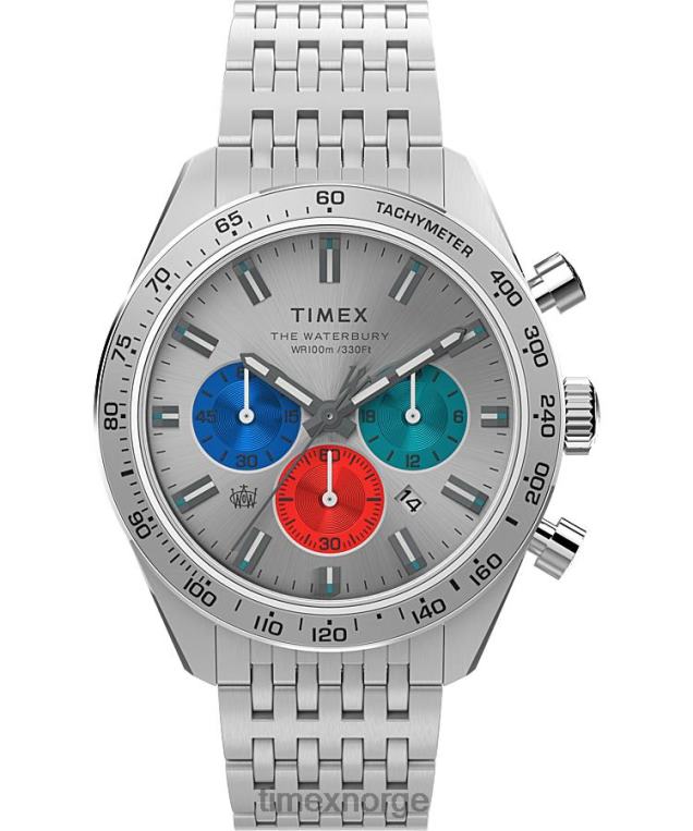 klokker | Timex waterbury kronograf 41 mm armbåndsur i rustfritt stål menn B84BR89 rustfritt stål/sølv-tone - Image 1