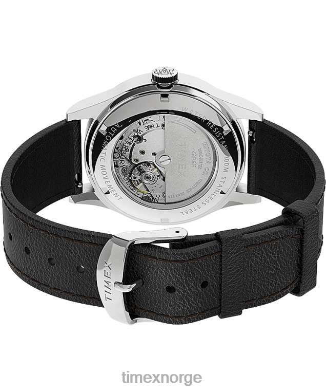 klokker | Timex waterbury tradisjonell automatisk 39mm lærremsklokke menn B84BR58 rustfritt stål/svart/sølv-tone - Image 5