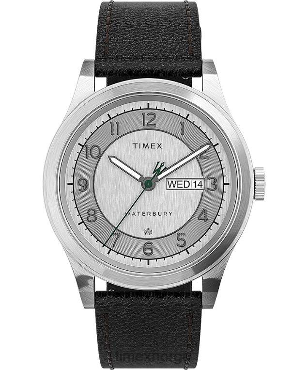 klokker | Timex waterbury tradisjonell dags dato 39mm lærremsklokke menn B84BR289 rustfritt stål/svart/sølv-tone - Image 1