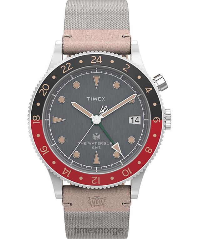 klokker | Timex waterbury tradisjonell gmt 39mm klokke med reim i blandet materiale menn B84BR4 rustfritt stål/hvit/svart - Image 1