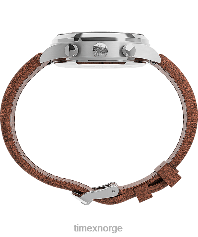 klokker | Timex waterbury tradisjonell kronograf 42 mm klokke med lærreim menn B84BR296 rustfritt stål/brun/grønn - Image 2