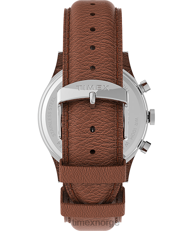 klokker | Timex waterbury tradisjonell kronograf 42 mm klokke med lærreim menn B84BR296 rustfritt stål/brun/grønn - Image 3