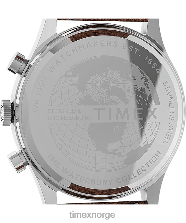 klokker | Timex waterbury tradisjonell kronograf 42 mm klokke med lærreim menn B84BR296 rustfritt stål/brun/grønn - Image 4