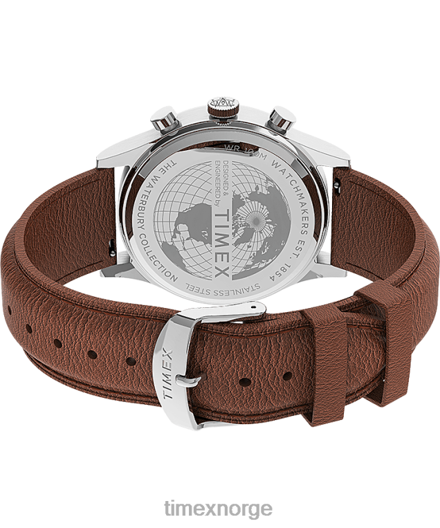 klokker | Timex waterbury tradisjonell kronograf 42 mm klokke med lærreim menn B84BR296 rustfritt stål/brun/grønn - Image 5