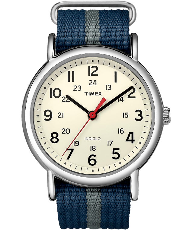 klokker | Timex weekender 38mm stoffremseklokke menn B84BR303 sølv-tone/blå/hvit - Image 1