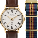klokker | Timex x brooks brothers gulltone marlin automatisk 38mm lærreim og stoffremsett menn B84BR175 rustfritt stål/brun/kremfarget