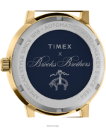 klokker | Timex x brooks brothers gulltone marlin automatisk 38mm lærreim og stoffremsett menn B84BR175 rustfritt stål/brun/kremfarget - Image 4
