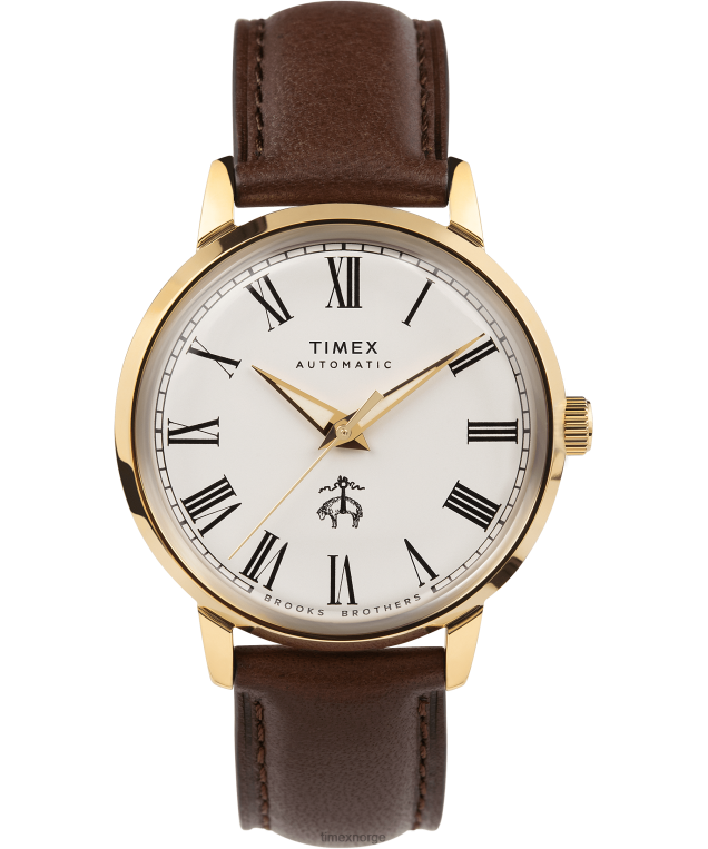 klokker | Timex x brooks brothers gulltone marlin automatisk 38mm lærreim og stoffremsett menn B84BR175 rustfritt stål/brun/kremfarget - Image 6