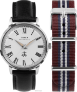 klokker | Timex x brooks brothers marlin automatisk 38mm lærreim og stoffremsett menn B84BR174 rustfritt stål/svart/kremfarget
