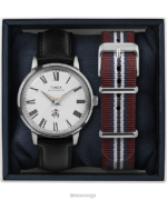 klokker | Timex x brooks brothers marlin automatisk 38mm lærreim og stoffremsett menn B84BR174 rustfritt stål/svart/kremfarget - Image 5