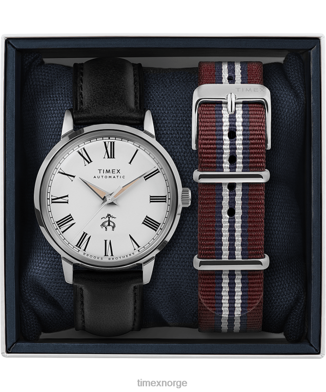 klokker | Timex x brooks brothers marlin automatisk 38mm lærreim og stoffremsett menn B84BR174 rustfritt stål/svart/kremfarget - Image 5
