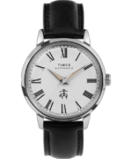 klokker | Timex x brooks brothers marlin automatisk 38mm lærreim og stoffremsett menn B84BR174 rustfritt stål/svart/kremfarget - Image 6