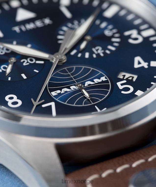 klokker | Timex x pan am kronograf 42mm lærreim klokke menn B84BR80 rustfritt stål/brun/blå - Image 3
