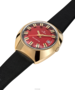 klokker | Q Timex 1972 nyutgitt 43x39 mm lærremsklokke menn B84BR67 gull-tone/svart/burgunder - Image 6
