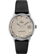 klokker | Q Timex 1978 gjenutgivelsesdato 35 mm lærremsklokke menn B84BR294 rustfritt stål/svart/sølv-tone