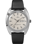 klokker | Q Timex 1978 nyutgivelse dags dato 37 mm lærreim klokke menn B84BR79 rustfritt stål/svart/sølv-tone