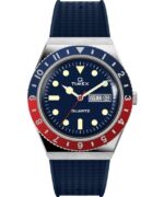 klokker | Q Timex 38 mm klokke med reim i syntetisk gummi menn B84BR72 rustfritt stål/blått