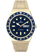 klokker | Q Timex gjenutgi 38 mm armbåndsur i rustfritt stål menn B84BR127 gull-tone/rustfritt stål/blått