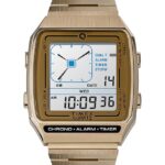 klokker | Q Timex gjenutgi digital lca 32,5 mm armbåndklokke i rustfritt stål menn B84BR73 gull-tone