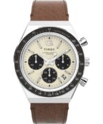 klokker | Q Timex kronograf 40mm lærreim klokke menn B84BR66 rustfritt stål/brun/kremfarget