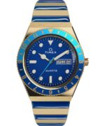 klokker | Q Timex malibu 36 mm ekspansjonsbåndklokke i rustfritt stål kvinner B84BR335 gull-tone/blå