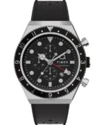 klokker | Q Timex tre tidssone kronograf 40mm syntetisk gummirem klokke menn B84BR62 rustfritt stål/svart