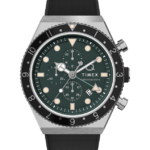 klokker | Q Timex tre tidssone kronograf 40mm syntetisk gummirem klokke menn B84BR63 rustfritt stål/svart/grønn