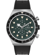 klokker | Q Timex tre tidssone kronograf 40mm syntetisk gummirem klokke menn B84BR63 rustfritt stål/svart/grønn