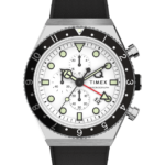 klokker | Q Timex tre tidssone kronograf 40mm syntetisk gummirem klokke menn B84BR64 rustfritt stål/svart/hvit