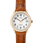 klokker | Timex easy reader 25mm lærremsklokke kvinner B84BR388 gull-tone/brun/hvit