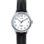 klokker | Timex easy reader 25mm lærremsklokke kvinner B84BR400 sølv-tone/sort/hvit