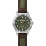 klokker | Timex expedition field mini 26mm lærremsklokke menn B84BR25 krom/brun/grønn