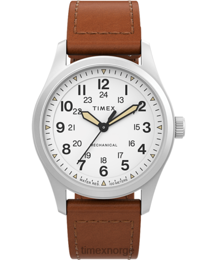 klokker | Timex expedition north field post mekanisk 38mm miljøvennlig klokke i lærreim menn B84BR3 rustfritt stål/brun/hvit
