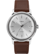 klokker | Timex marlin automatisk 40mm lærremsklokke menn B84BR56 brun/sølv-tone