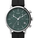 klokker | Timex midtown kronograf 40 mm syntetisk gummiremsklokke menn B84BR85 rustfritt stål/svart/grønn