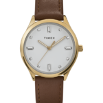 klokker | Timex moderne kjole 32mm lærreim klokke kvinner B84BR385 gull-tone/brun/hvit