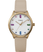 klokker | Timex moderne kjole 32mm lærreim klokke kvinner B84BR386 gull-tone/tan/hvit